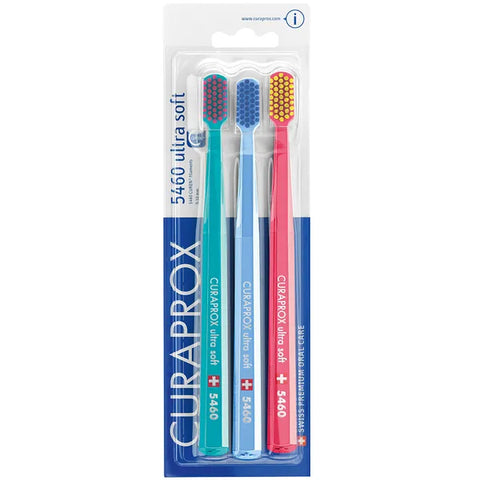 Curaprox - 5460 Ultra Soft - Zahnbürste - 3er Pack - Türkis - Hellblau - Rosa