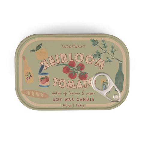 Paddywax Bistro Heirloom Tomato Tin Duftkerze 127g – Sardinendose mit Tomate-Motiv