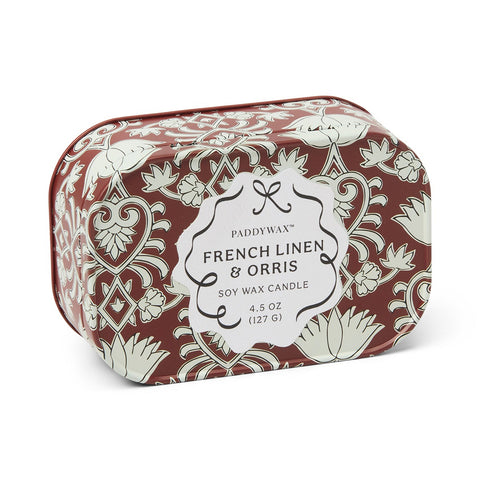 Paddywax Chérie French Linen & Orris Tin Duftkerze 127g – Dose Crimson & Cream