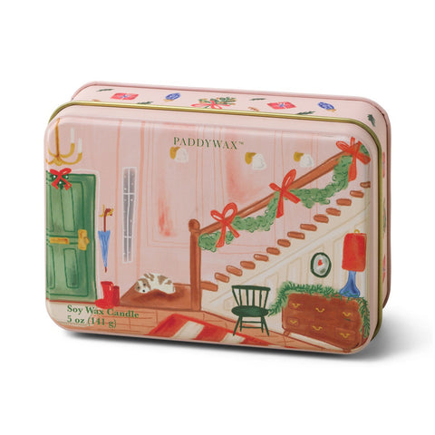 Paddywax Christmas Tin Staircase – Duftkerze Wassail 141g in illustrierter Weihnachtsdose (Treppenhaus)