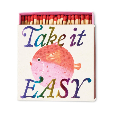 Paddywax Square Boxed Matches "Take it Easy Puffer Fish" - Dekorative Zündhölzer - 125 Stück