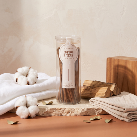 Paddywax Cotton & Teak - Räucherstäbchen - 100 Stück mit Duftzutaten: frische Baumwolle und Teakholz