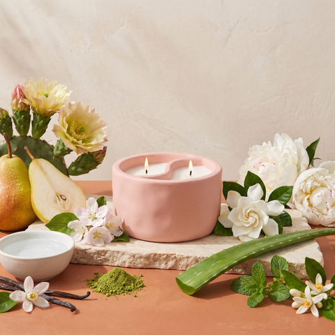 Paddywax Cactus Flower & Watermint - Yin-Yang Duftkerze - Dusty Pink - 311g mit Duftzutaten: Kaktusblüte, Birne, Apfelblüte, Kokoswasser, Gardenie, weiße Pfingstrose, Aloe Vera, Matcha, Vanille, Wasserminze, Jasmin und Rosenblüten