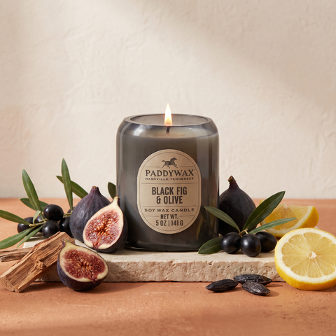 Paddywax Vista - Black Fig & Olive - Duftkerze - 141g mit Duftzutaten: Olivenblätter, Zitrone, schwarze Feige, Moschus, Zedernholz und Tonkabohne