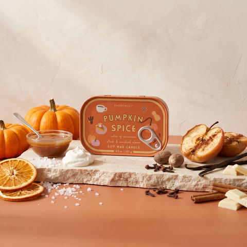 Paddywax Bistro - Pumpkin Spice - Tin Duftkerze - 127g mit Duftzutaten: Meersalz, Karamell, Sahne, Zitrus, Kürbis, Muskat, Nelke, Bratapfel, Vanille, Zimt, Zucker und weiße Schokolade