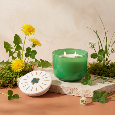Paddywax Charmed - Four Leaf Clover - Dandelion & Clover - Keramik Duftkerze - 226g mit Duftzutaten: Löwenzahn, weißer Klee, frische Blätter und Moos