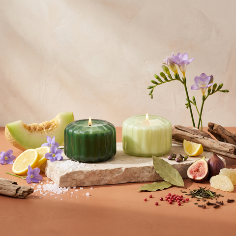 Paddywax Ripple - Geschenkset Green - 2x 128g mit Duftzutaten: Meersalz, Honigmelone, Zitrone, Veilchen, Freesie, Treibholz, Feige, Lorbeerblatt, Pomelo, grüner Tee und rosa Pfeffer