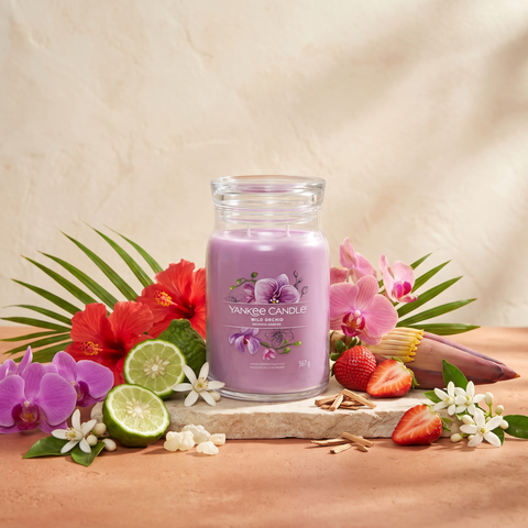 Yankee Candle Wild Orchid - Signature 2 Docht Duftkerze - 567g mit Duftzutaten: Mandarinenblüte, Bergamotte, Palmblatt, Orchidee, Hibiskus, Erdbeere, Jasmin, Bananenblüte, Moschus, Sandelholz und weißer Amber