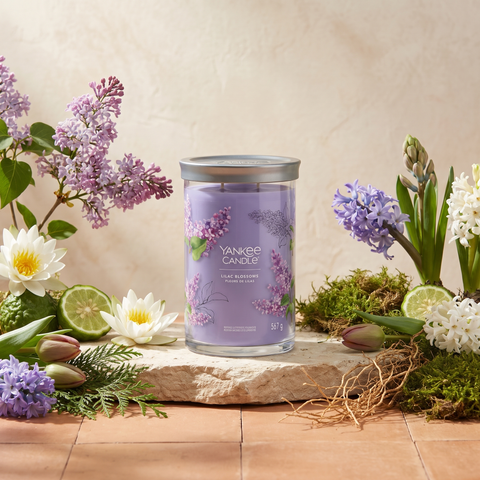 Yankee Candle Lilac Blossoms - Signature 2 Docht Tumbler - 567g mit Duftzutaten: grüne Noten, Wasserlilie, Bergamotte, Flieder, Tulpenknospen, Hyazinthe, Zedernblätter, Vetiver und Moos
