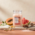 Yankee Candle Pink Sands Glow - Signature 2 Docht Duftkerze - 567g mit Duftzutaten: Papaya, Wassermelone, Meersalz, Sternjasmin, Pistaziencreme, Amber, Praline, Inselholz und Vanille